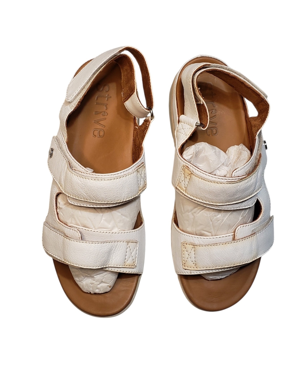 Strive Women's White Leather Adjustable Sandals Size 10